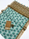 MG 501 Silver Jari Border Linen Printed Sarees Wholesale Online